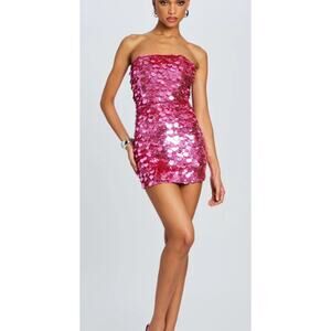Retrofete Nolia Candy Pink Sequined Fitted Mini Dress Medium